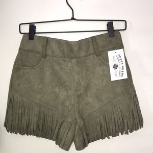 Faux suede fringe shorts